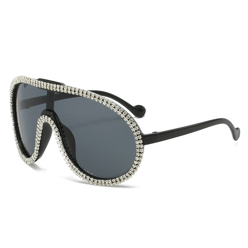 Wholesale Large Frame Diamond One-piece Fashionable Aviator Sunglasses